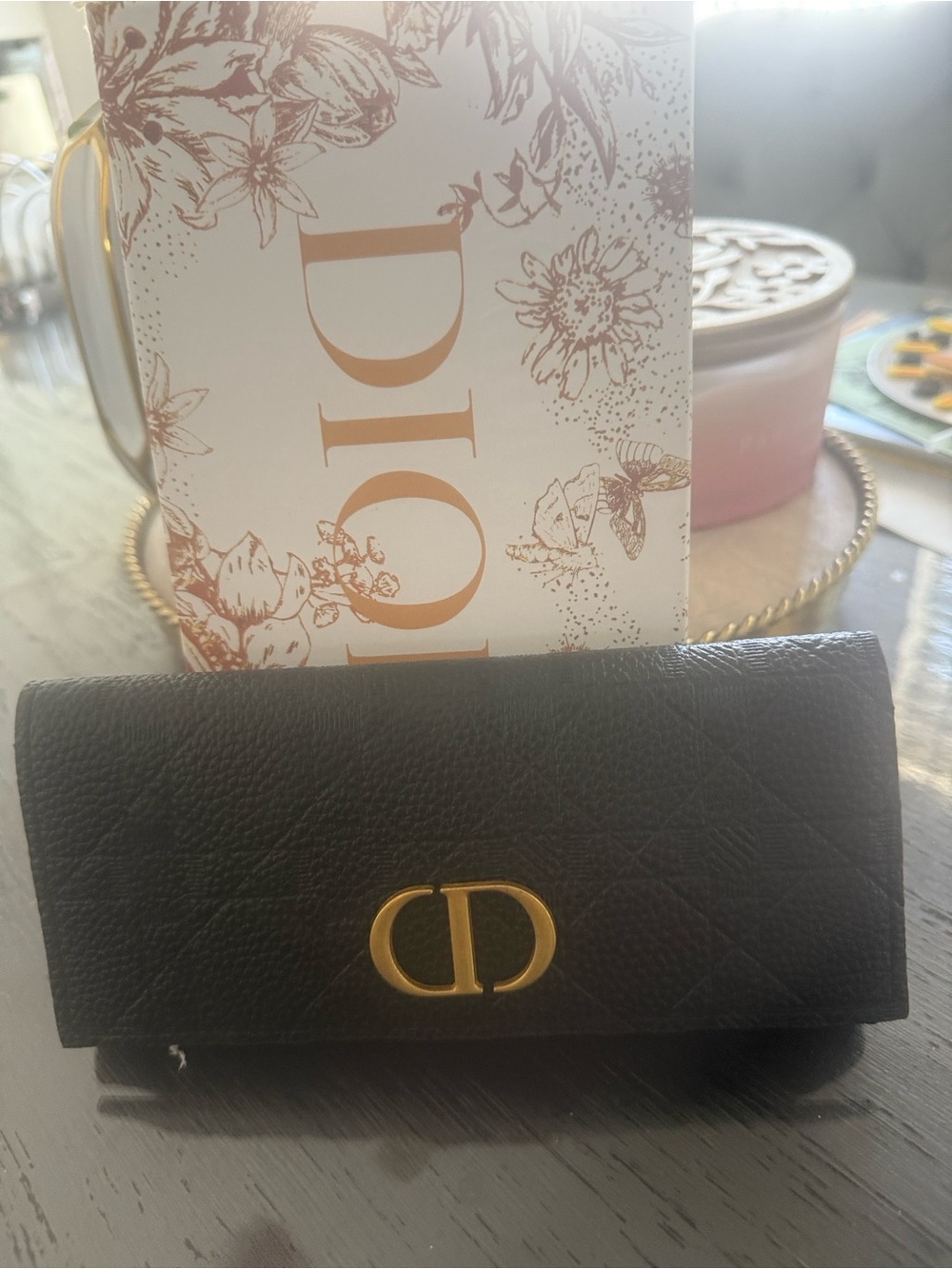 Textured Leather Wallet with Gold CD Emblem - Picture 2 of 5